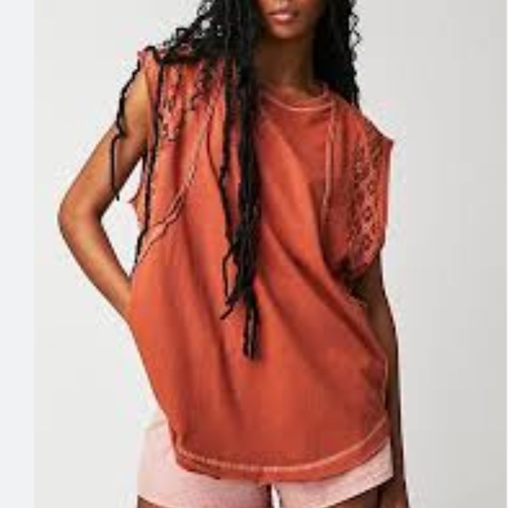 FREE PEOPLE TABLE FOR TWO SHORT SLEEVE MIX MEDIA TEE MEDIUM - Picture 3 of 7